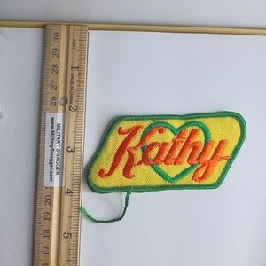 Kathy Jacket Hat Shirt Patch Name Tag Badge Personalized Heart VTG 1970s Sew On